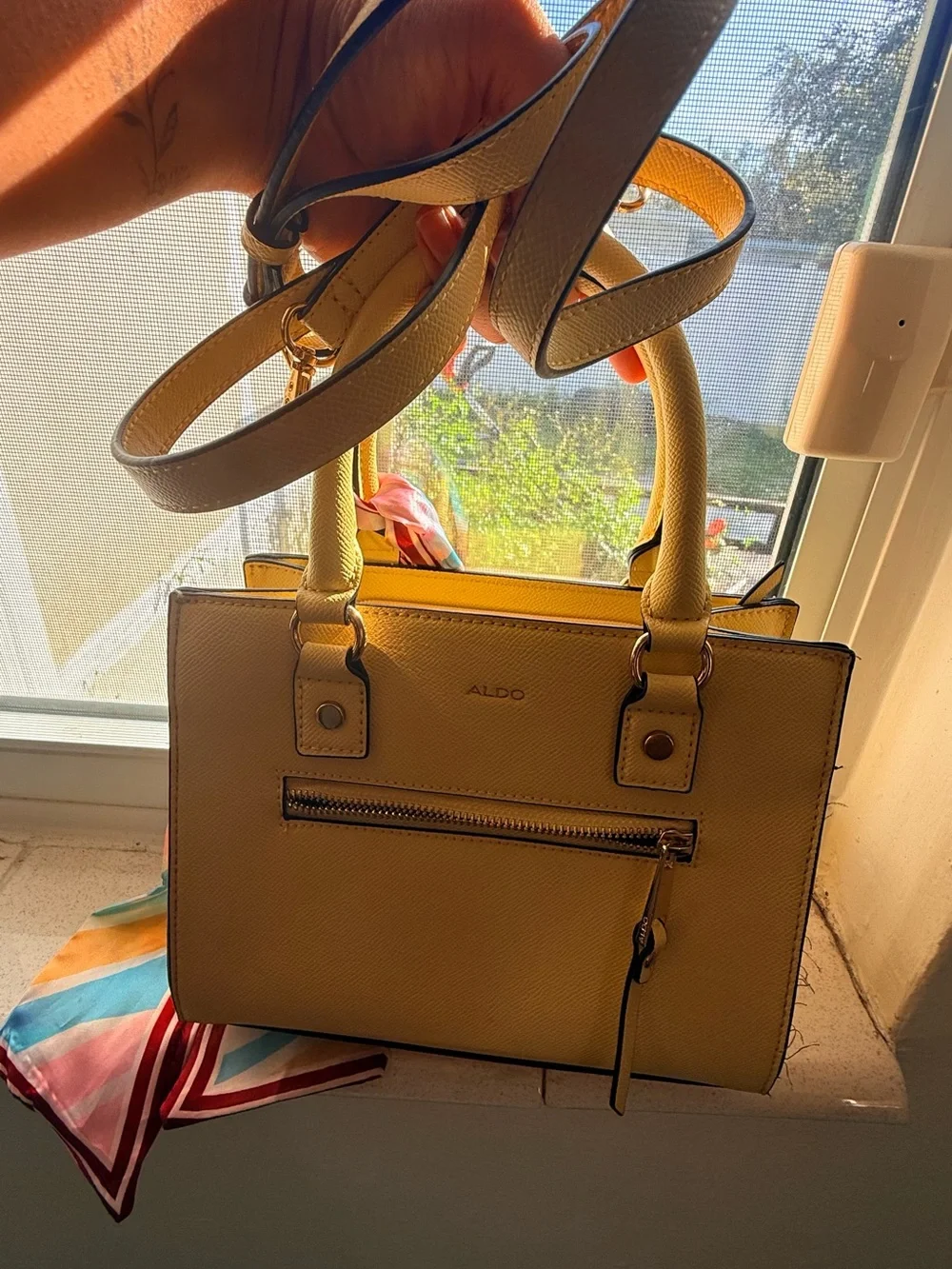 ALDO Yellow Saffiano Structured Satchel with Top Handles